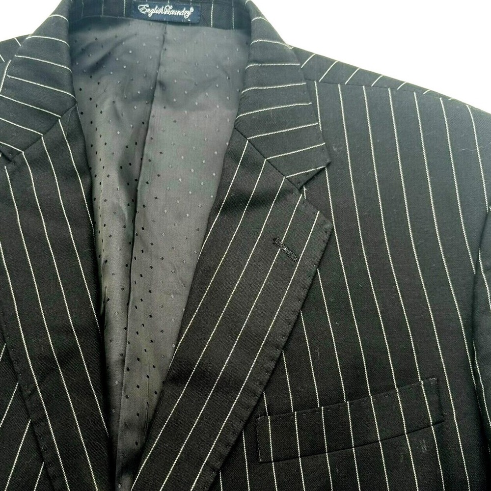 ENGLISH LAUNDRY Men's 44R Black Striped Lined Formal Suit Jacket Blazer Career